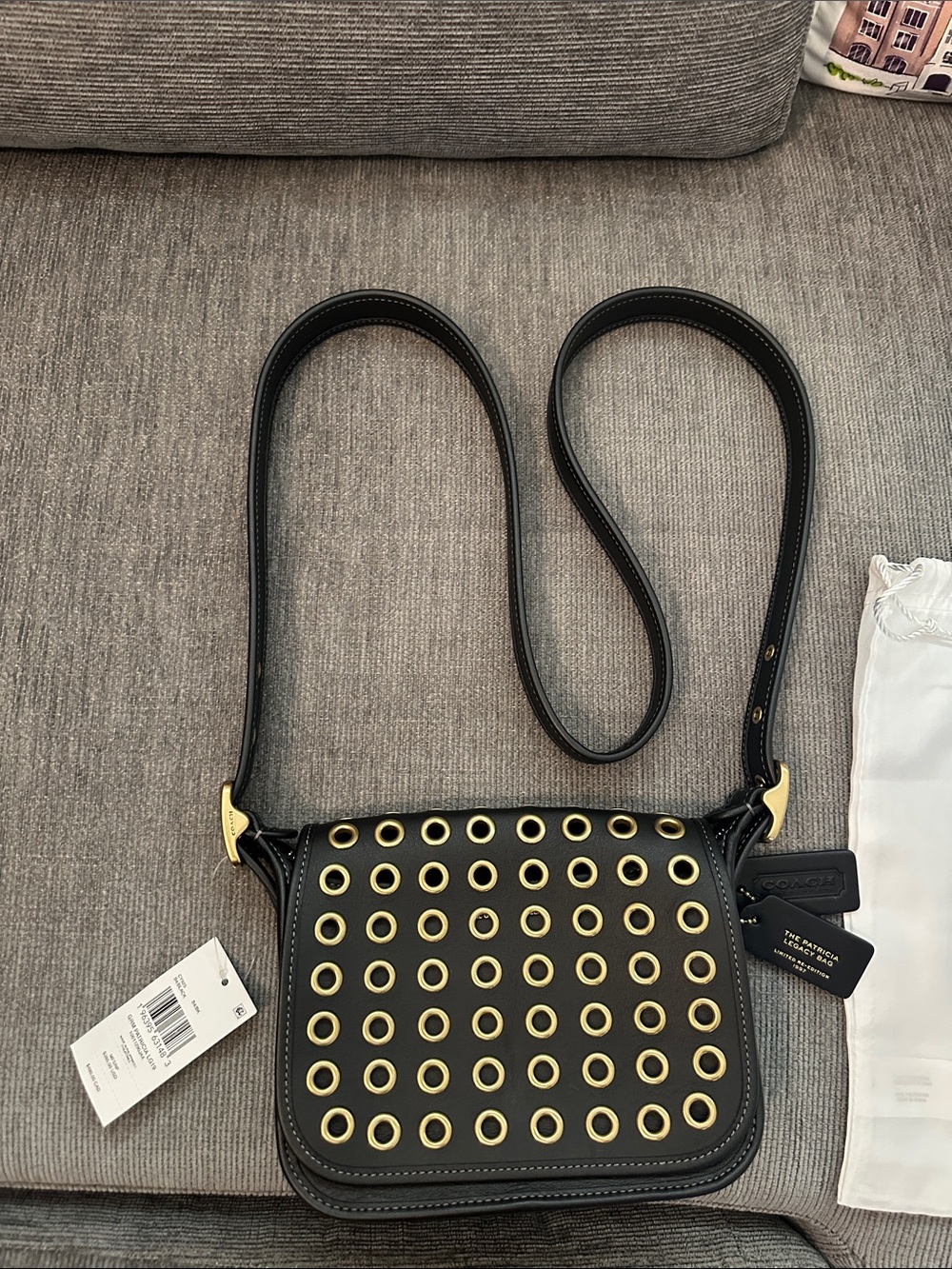 Coach Patricia Black Leather Crossbody with Gold Grommet